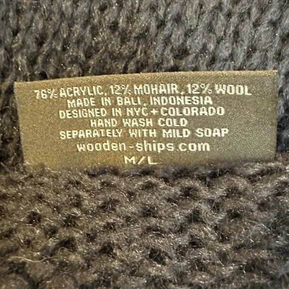 Wooden Ships Wool Mohair V Neck Navy Open Knit Tunic Sweater Size Medium Large - Picture 6 of 7